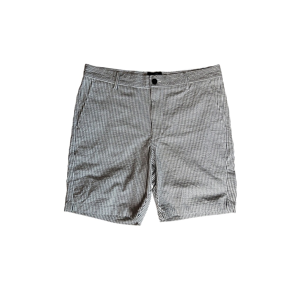 Ben Sherman Mens 34 Regular Fit Seersucker Shorts Navy White Striped Stretch